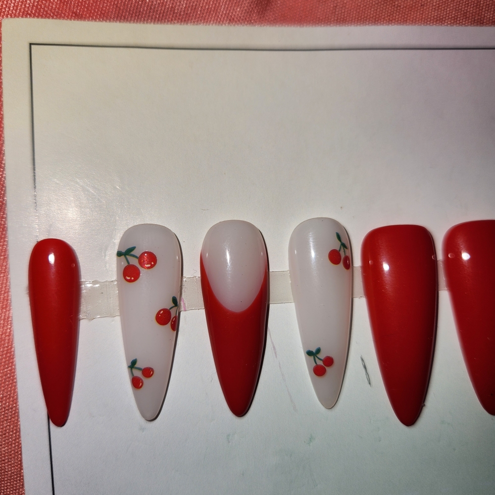 Red and White Cherry Nail Set